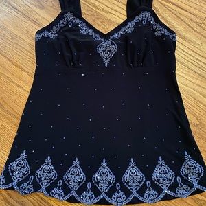 Y2k rhinestone shirt black petite Medium